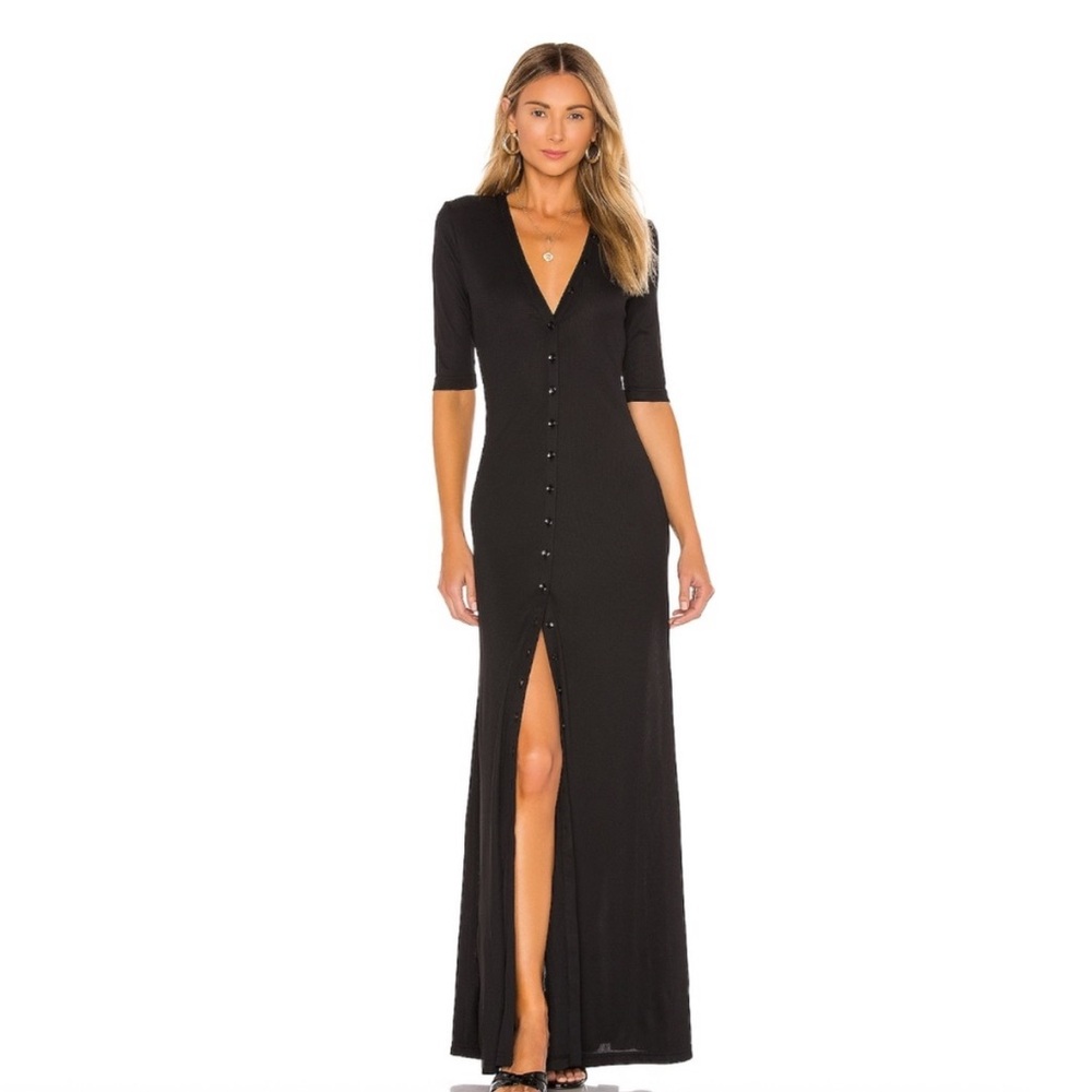 L'Academie Black Button-Down Maxi Dress